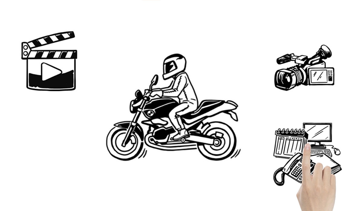 宝马摩托车手绘风动画